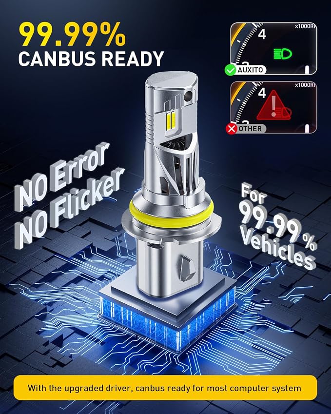 AUXITO 9007 HB5 Light Bulbs, 50000LM 6500K Cool White, Plug and Play CANbus Ready No Flicker, Pack of 2