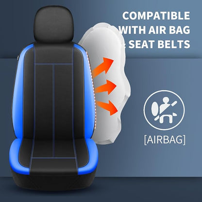 HChengkikz Car Seat Covers Front Seat, Waterproof Neoprene Car Seat Covers, Car Seat Cover Airbag Compatible, Universal Fit for Most Cars, Trucks, SUVs (Black + Blue)