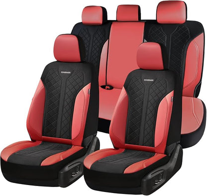 Coverado Seat Covers Full Set, Waterproof Car Seat Covers, PU Leather & Breathable Mesh Seat Protectors, 5-Piece Automotive Seat Covers, Universal Fit for SUVs, Trucks, Sedans