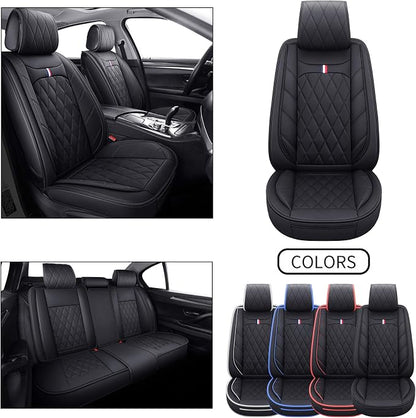 Aierxuan 5 Car Seat Covers Waterproof Leather Universal Compatible with Honda CRV Civic Accord Odyssey HRV Elantra Ford Yaris Sienna Jeep Chevy Subaru Nissan Rogue Soul Toyota(Full Set, Black)