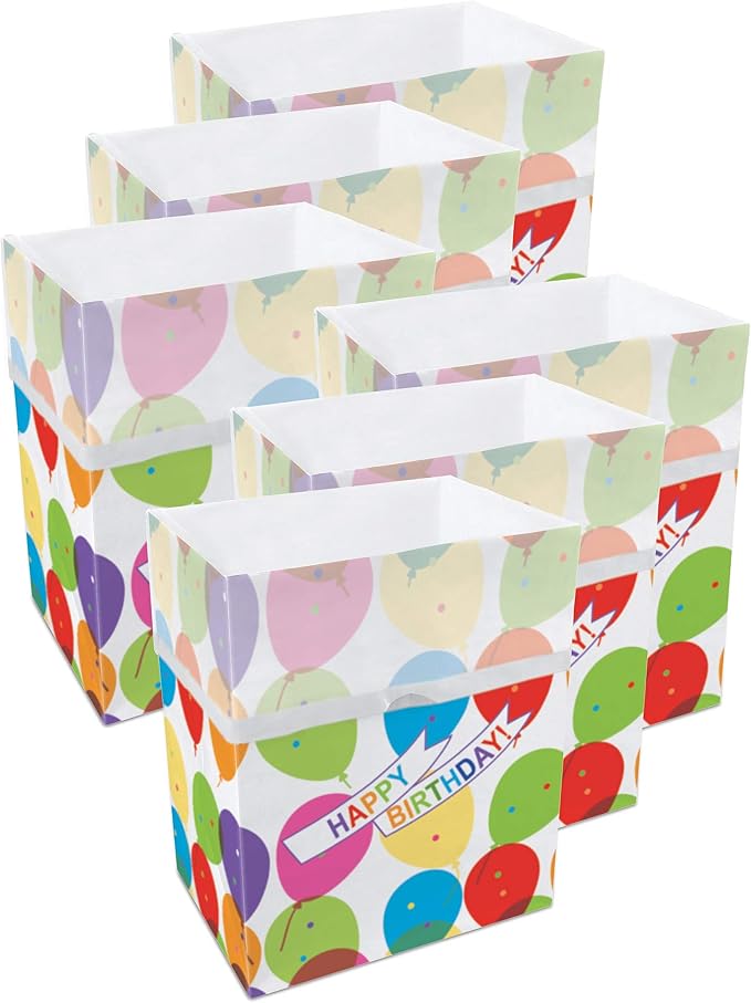 Clean Cubes 13 Gallon Disposable Pop-Up Trash Cans (6-Pack) with Fitted Bags – Foldable Garbage & Recycling Bins for Parties, Events & Kitchen (Birthday, 17" H x 13.5" W x 10" D)