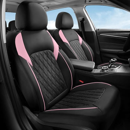 Coverado Leather Seat Covers, Waterproof Car Seat Covers Front Seats, Luxury Front Car Seat Covers Faux Leather Car Seat Protector, Automotive Car Seat Covers Universal Fit Most Cars Truck, Black&Pink