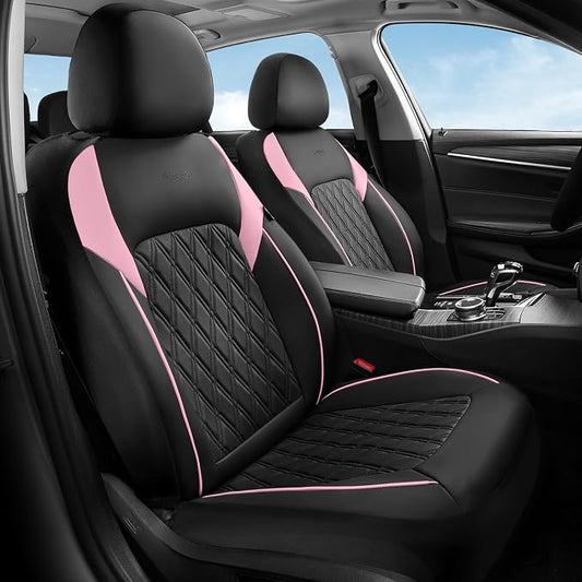 Coverado Leather Seat Covers, Waterproof Car Seat Covers Front Seats, Luxury Front Car Seat Covers Faux Leather Car Seat Protector, Automotive Car Seat Covers Universal Fit Most Cars Truck, Black&Pink