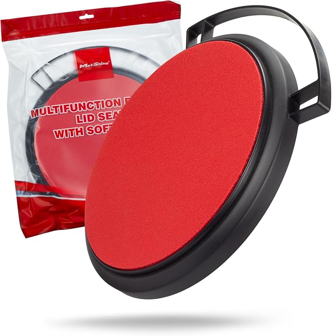 Maxshine 12" Universal Foam Bucket Lid Seat | Black with Red Padded Snap-On Cover for 12" Buckets | Converts to Seat, Kneeling Pad & Organizer| Detailing Accessory
