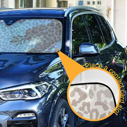 Leopard Cheetah White Car Windshield Sun Shade Foldable UV Ray Sun Visor Protector Sunshade to Keep Your Vehicle Cool (55" x 27.6")