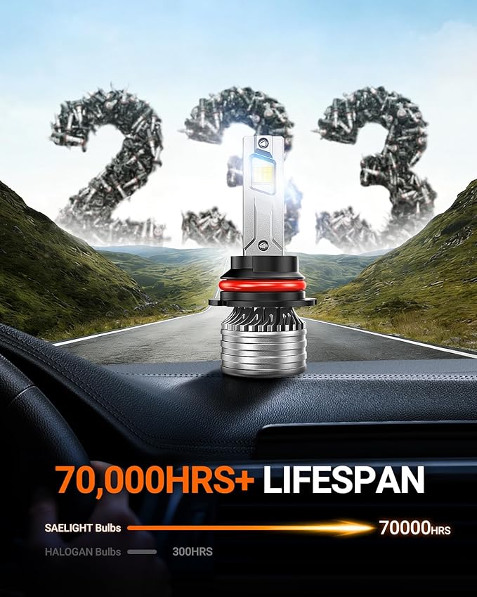 SEALIGHT 9007 Bulbs, 70,000LM 14X Brightness, HB5 9007 6500K Cool White LED Bulbs, IP68 Waterproof 60000Hrs Lifespan, 5X Heat Dissipation driving LED Bulbs, Plug and Play, 2 Pack
