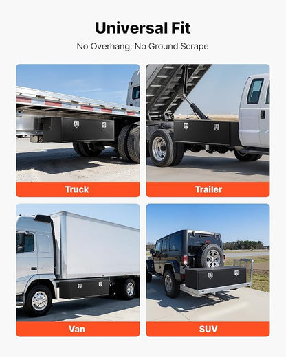 VEVOR Underbody Truck Tool Box, 60 x 18 x 18 Inch Heavy Duty Steel Trailer Storage Box with Lock & Keys, Waterproof Trailer Storage Organizer Under Body Chest with T-Handle for Truck, Van, SUV, Black
