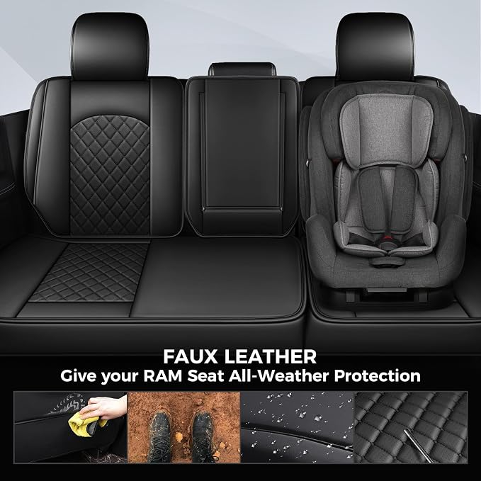 FREESOO Seat Covers for Dodge Ram 2019-2026 Ram 1500 Crew Quad Regular Cab 2011-2026 2500 3500 Mega Cab Bighorn Longhorn Laramie Tradesman, with Flat Bench, Black