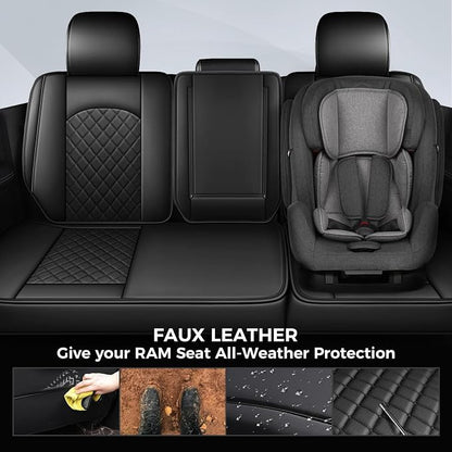 FREESOO Seat Covers for Dodge Ram 2019-2026 Ram 1500 Crew Quad Regular Cab 2011-2026 2500 3500 Mega Cab Bighorn Longhorn Laramie Tradesman, with Flat Bench, Black