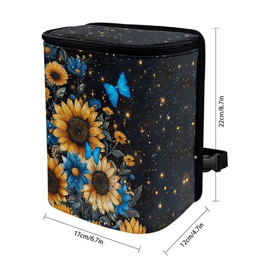 BIGCARJOB Blue Butterfly Car Trash Can Bin for Back Seat, Portable Car Trash Bag Hanging, Vehicle Garbage Can with Sunflower Print