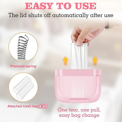 Car Trash Can with Lid, Built-in Storage Garbage Bag, Leakproof Vehicle Trash, Car Accessories for Interior, Mini Garbage Bin for Automotive, Office, Kitchen, Bedroom, with 30pcs Trash Bags,2Pcs