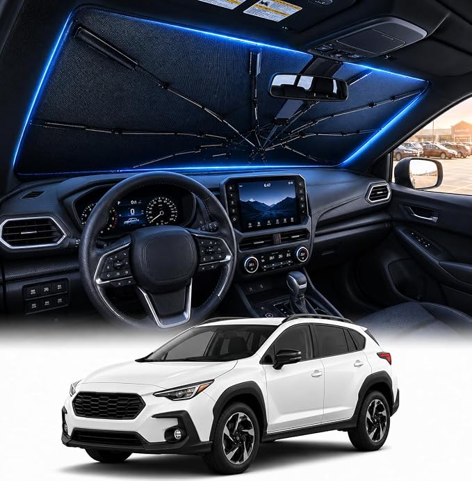 [2026 Upgraded] DooGooCoo Windshield Sun Shade Umbrella for Subaru Crosstrek 2018-2025 2026 [100% Sunlight Blocked, Cooling Ice Crystal] Sunshade for Car Windshield for Crosstrek Sun Shade.