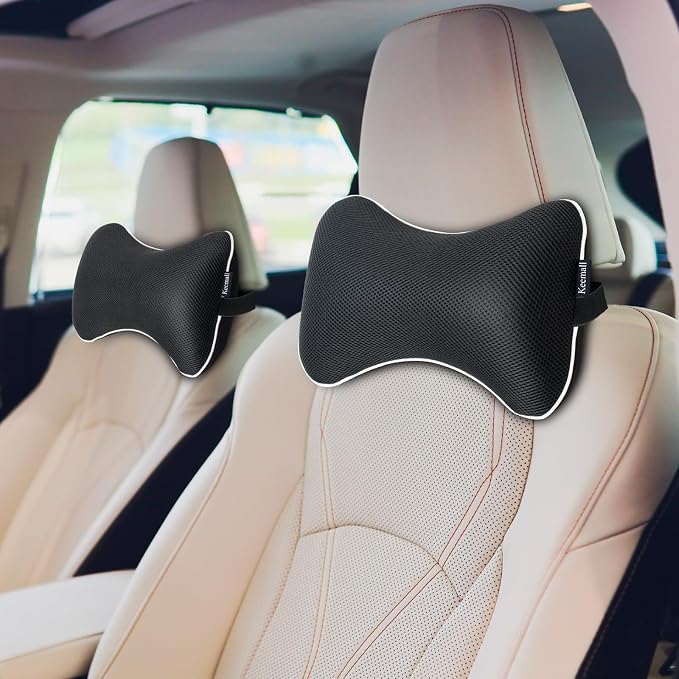Keemall Inflatable Car Neck Pillow, Soft Headrest Inflatable Car Pillow for Driving Seat with Adjustable Strap, Comfortable Ergonomic Design Neck Support and Breathable Washable Cover
