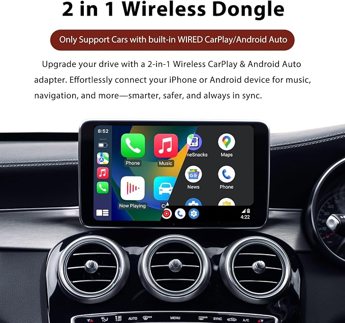 Sunweyer S28 Super Mini USB Wireless CarPlay & Android Auto Adapter Dongle, Convert Wired to Wireless, Compatible with Car from 2017, Support OTA Upgrade