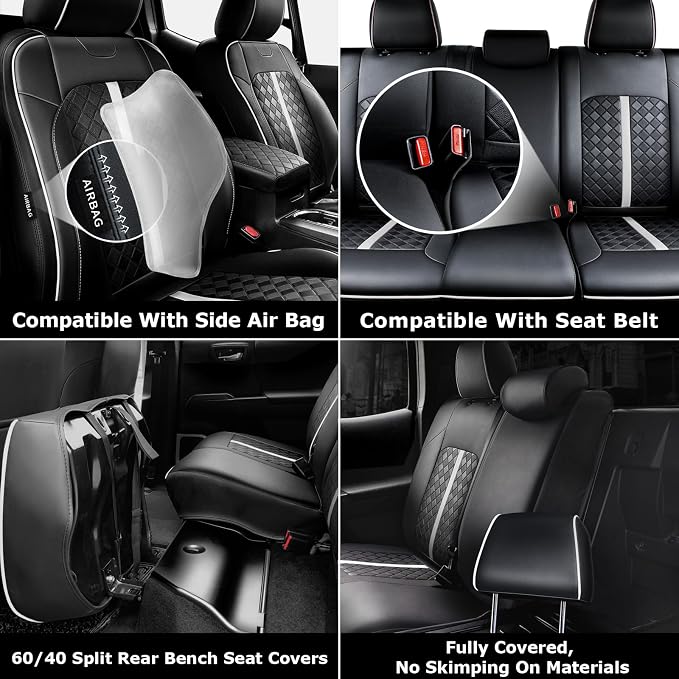 Carlimeki Leather Seat Covers Custom Fit for Tacoma Gen 3rd (2016-2023) Double & Crew Cab, for SR, SR5, Limited, TRD Pro, TRD Sport, TRD Off-Road, Trail Special Edition - Fully Covered