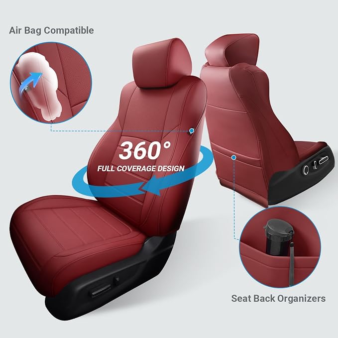 Custom for Honda Accord Seat Covers 2018 2019 2020 2021 2022 EX-L, Touring, Sport, EX, Hybrid, Faux Leather Car Seats Cover Full Set (Rear Row W/40/60 Split Backrest) - Burgundy