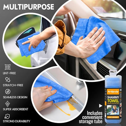 ARTIPOLY Premium Shammy Towel for Car Drying 2pk (26”x17”)-Super Absorbent Chamois Towel-Reusable shamies Towels for Cars, Bathroom,Pets, Dust Remove, No Spots/Streak/Scratch, Large, Blue