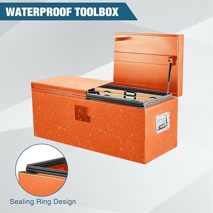 Black Steel Underbody Truck Box, Pickup Storage Box, Heavy Duty Diamond Plate Tool Box with Lock and Keys, Waterproof Trailer Storage Box (48"x 15"x 15"- Orange)