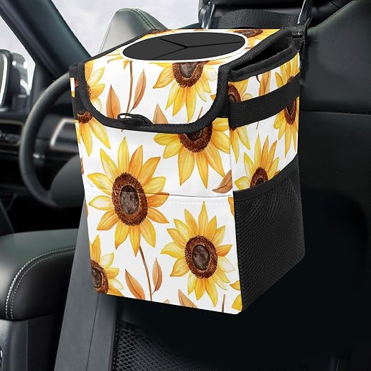 Car Trash Can – Multi-Purpose, Lightweight and Portable with Durable Water-Resistant Coating, No Installation Required, Practical and Ample Capacity, Variety of Colors.Beautiful Sunflower