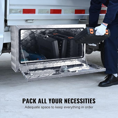 VEVOR Underbody Truck Box, 30"×17"×18" Pickup Storage Box, Heavy Duty Aluminum Diamond Plate Tool Box with Lock and Keys, Waterproof Trailer Storage Box with T-Handle Latch for Truck, Van, Trailer