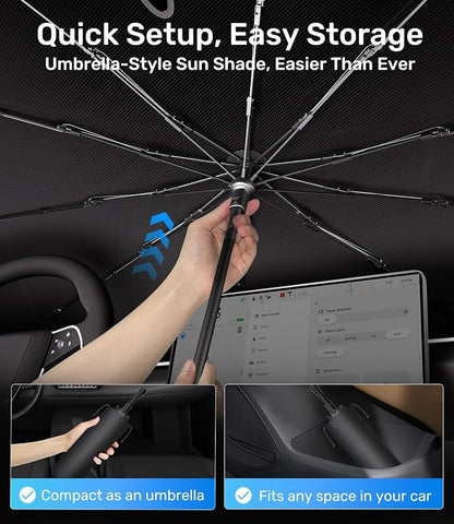 Zanch Upgrade Windshield Sun Shade, Custom Fit for Tesla Mode Y 2017-2026 [Titanium-Silver Reflective Coating] Blocks 99% UV & Heat, Sunshade Umbrella for Model Y 2017 ... 2024 2025 2026
