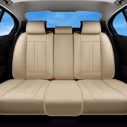 Huidasource Beige Back Seat Cover Luxury Nappa Leather, Rear Seat Cover with Velcro Adjustable, Ventilation Holes, Seat Belts, Child Seats, Car Back Seat Covers Fit for Most Cars SUV Trucks, Beige