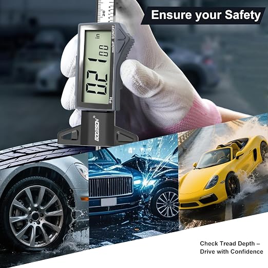 GODESON Digital Tire Tread Depth Gauge - IP54 Waterproof, 2.5" LCD Screen, 3 Modes (Fraction/Inch/MM), 1" Range, Auto-Off, Tire Wear Measure Gauge Tool 32nds for Car, Truck & SUV Tires