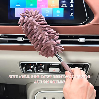 2PCS Car Interior Duster with Extension Pole, 11.8" to 30.5" Retractable Dusters Auto Dash Cleaning Tool, Soft Chenille Hand Washable Dusters for Car Window Furniture Office (Khaki)
