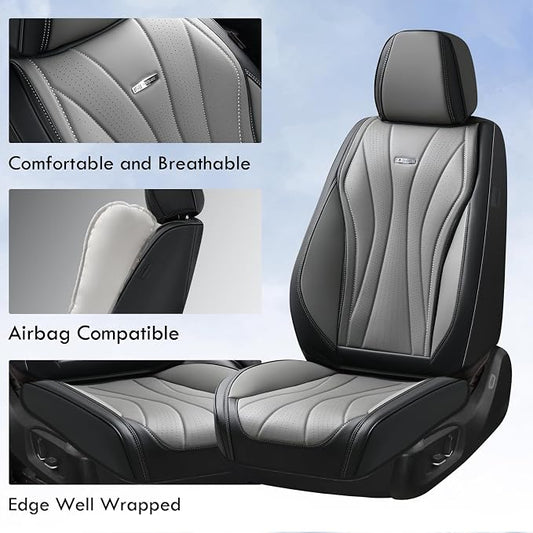 Coverado Front Seat Covers, 2 Pack Leather Seat Cover for Cars, Waterproof Seat Covers, Front Seat Car Seat Protectors, Driver Car Seat Cushions Universal Fit for Most Vehicles, Black&Gray