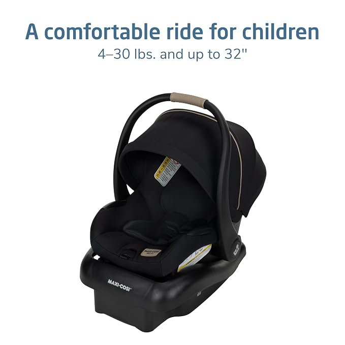 Maxi-Cosi Mico Pro Baby Infant Car Seat with Base, Ventilated Chair, Soft Headrest Pad, Easy-Install Latch, Adjustable Belt Guide, 3-Position Base, Stroller-Ready, 4-30 lbs, up to 32 in, Sea Shadow