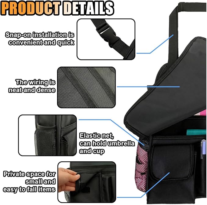 Car Front Seat Organizer, Car Backseat Organizer with Adjustable Shoulder Strap, Passenger Seat File Storage Bag with Dedicated Laptop Tablet Holder Cup Holder for Car Law Enforcement (Black)