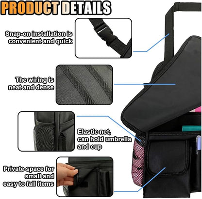 Car Front Seat Organizer, Car Backseat Organizer with Adjustable Shoulder Strap, Passenger Seat File Storage Bag with Dedicated Laptop Tablet Holder Cup Holder for Car Law Enforcement (Black)