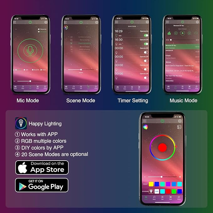 Nilight Car Interior Lights with APP Control 16 Million RGB Colors Strip Lights with Music Sync Mode and Multiple Scene Options for Cars Trucks SUVs