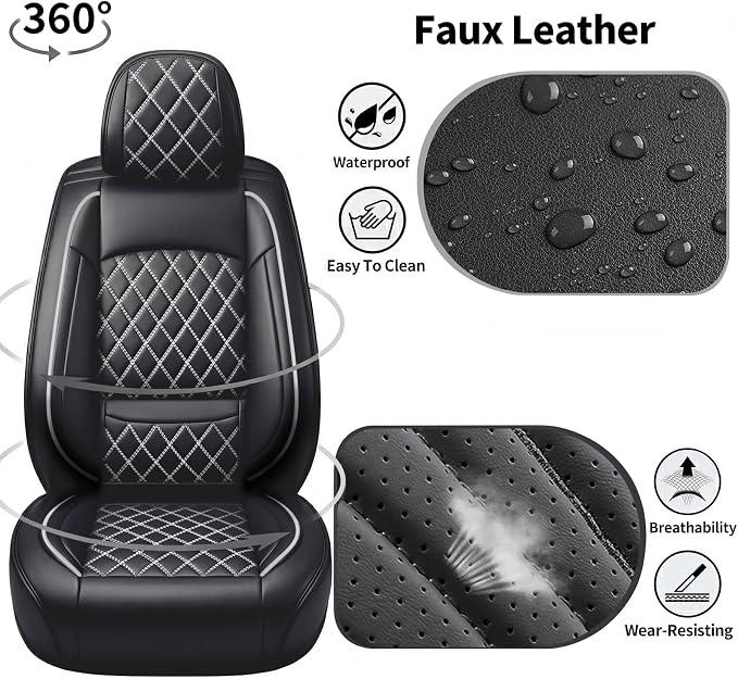 Car Seat Covers Compatible with Hyundai Santa Cruz 2022-2026 - Full Set 5 Seats Luxury Leather All-Weather Seat Cushions & Protectors, Waterproof & Breathable, Airbag Compatible (Whiteline)