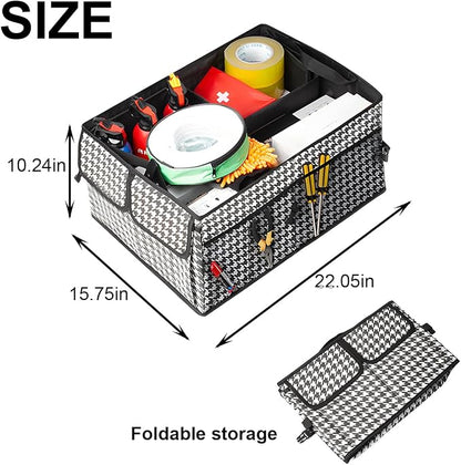 Mandark Car Trunk Organizer, Collapsible Multi Compartment Vehicle Storage Box, Waterproof Adjustable Automotive Organization Container Accessories, Universal for SUV, Sedan, Truck (Checkerboard)