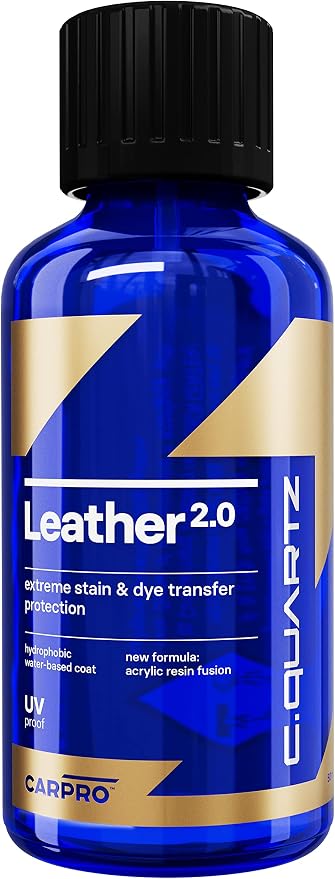 CARPRO CQUARTZ Leather 2.0 - Kit - Hydrophobic & Oil Phobic, Safe on All Car Leather, Resistance to UV, Denim Dye Coloring, Abrasion and Stains (50ml Kit)