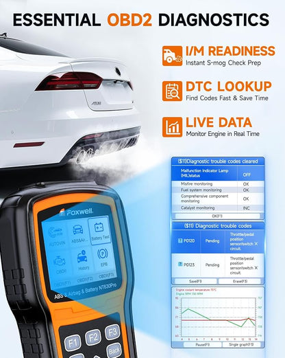 2026 2-in-1 FOXWELL NT630 Pro ABS SRS Scan Tool & Battery Tester, Upgraded from NT630 Plus, OBD2 Scanner with 12V Battery Load Analyzer(100-3000CCA), ABS Bleed, BMS/Oil/SAS/EPB Reset, Live Data