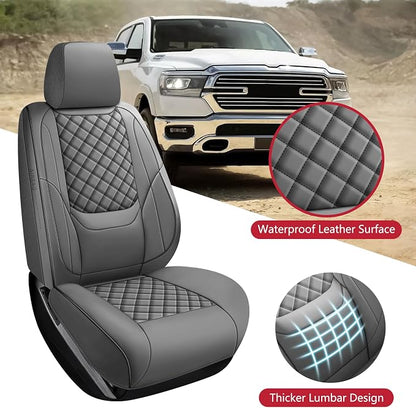 Ram 1500 Seat Covers 2019-2026 Full Set, Truck Interior Sets with Lumbar Support Custom Fit for Dodge Ram 1500/2500/3500 Crew/Mega Cab with Rear Flat Bench, Gray