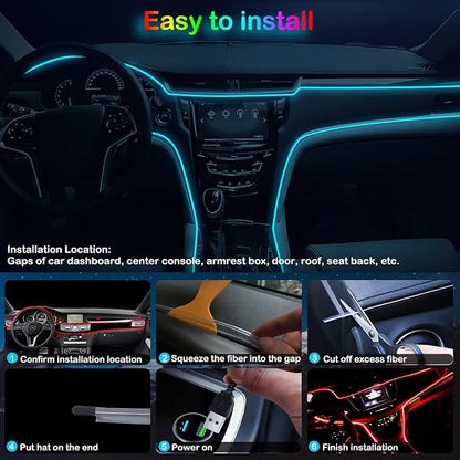 Jushope Interior Car LED Strip Lights, RGB USB Car Ambient Lighting, Car Accessories Fiber Optifc Lights Sync to Music (1 LED/118 inches)