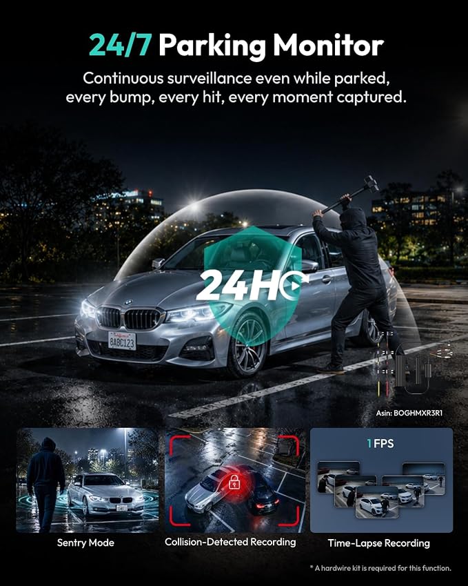 BOTSLAB 4K Dash Cam Front and Inside[2026 Upgraded],5.8G WiFi Dual Dash Camera for Car,HDR IR Night Vision,3.18”Touch Screen,GPS,G-Sensor,24/7 Parking Mode,Voice Control,Rideshare Uber Lyft(No SDcard)