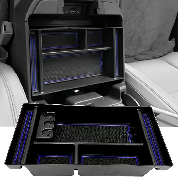 Center Console Organizer Tray fits for 2019-2022 GMC Sierra/Chevy Silverado 1500 Accessories, 2020-2021 2022 2023 Silverado/Sierra 2500 HD/3500 HD (Half-size, Blue)