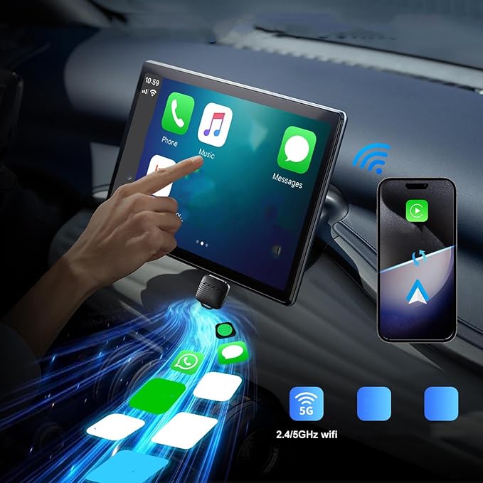 Pomya Wireless Adapter Convert Wired to Wireless for, Car Interconnect Converter Support for Android Auto, Plug and Play