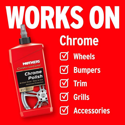 Mothers California Gold Chrome Polish, 12 oz. — Cleans & Brightens Chrome Bumpers, Wheels, Trim & Accessories, Protects Against Fingerprints, Rust & Corrosion, Safe on Glass & Mirrors (05212)