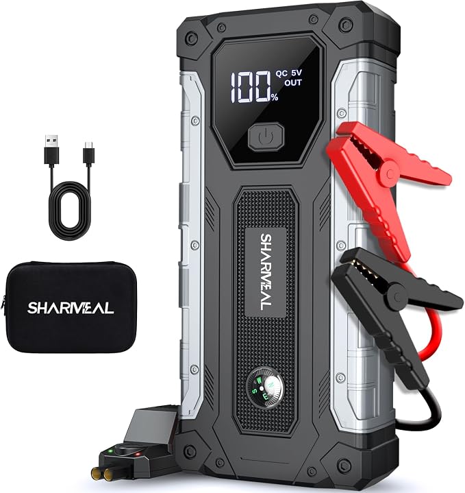 Sharmeal Car Jump Starter 6500A, Jump Starter Battery Pack for All Gas and 10.0L Diesel, 12V Portable Jump Box with LED Light