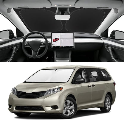 Custom Fit Windshield Sun Shade for Toyota Sienna 2011-2020 L, LE, SE, XLE, Limited Premium, Blocks UV & Heat, Front Window Sunshade Accessories, Easy Fold & Store Keep Your Car Cooler