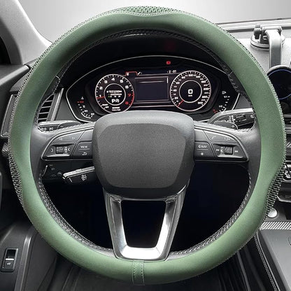 LKWLIKEI Car Steering Wheel Cover, Universal 15 inch, the Latest Microfiber Leather Breathable Technology Fabric, Non-Slip, Comfortable, Warm in Winter and Cool in Summer, Green