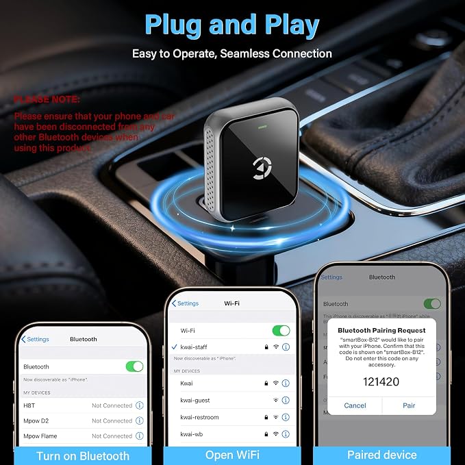 Mini Wireless CarPlay Adapter, 2026 Upgraded iPhone Connect, Black Mirror Wireless and Bluetooth Adaptor, Plug&Play, No Delay & Stable Connection, for iPhone