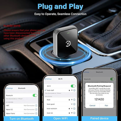 Mini Wireless CarPlay Adapter, 2026 Upgraded iPhone Connect, Black Mirror Wireless and Bluetooth Adaptor, Plug&Play, No Delay & Stable Connection, for iPhone