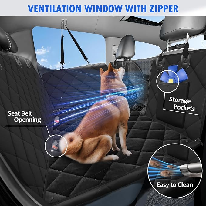 Back Seat Extender for Dogs-Large Space, Hard Bottom Dog Car Seat Cover for Back Seat with Blankets, Sturdy Backseat Extender for Dogs, Waterproof Dog Hammock for Car, SUV, Truck