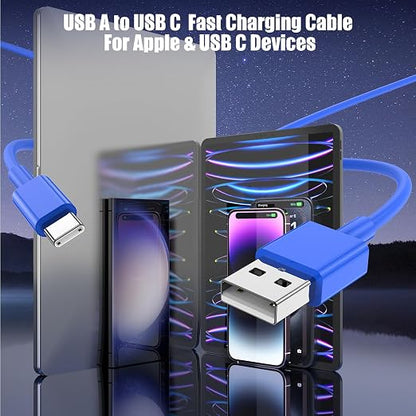 3-Pack Blue [3.3FT+3.3FT+6FT] USB A to USB C Cable, Compatible with iPhone 15/16, iPad, Samsung, MacBook, PS5 and More, Fast Charging, Carplay Cable